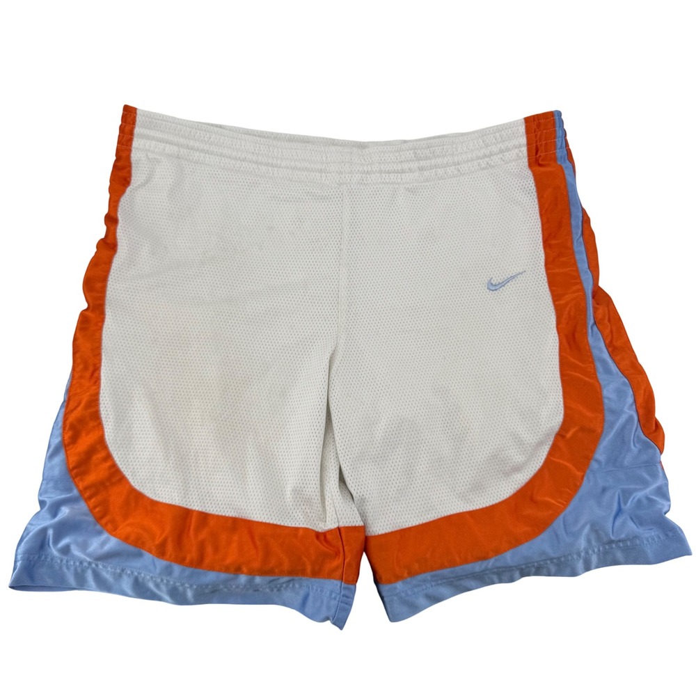 Y2K Nike Basketball Shorts Mens XXL Orange Blue Shiny Baggy Dazzle Mesh 10"